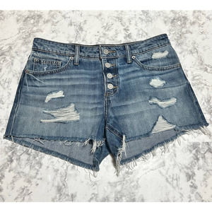 Lucky Brand The Cut off Button Fly Shorts 6/28 Ripped Distressed Raw Hem Lt Wash